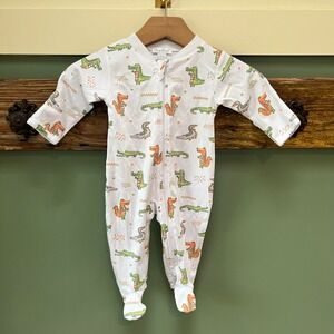 Kissy Kissy Baby Alligator Print Pima Cotton Zip Front Footie Sleeper 0-3 Months